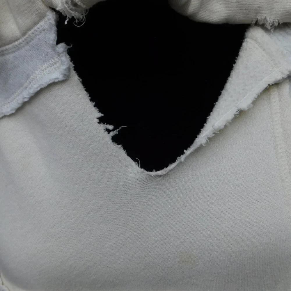 RARE Free People L Oversized Gray & Ivory Patchwork Hoodie Sweatshirt - Picture 5 of 6